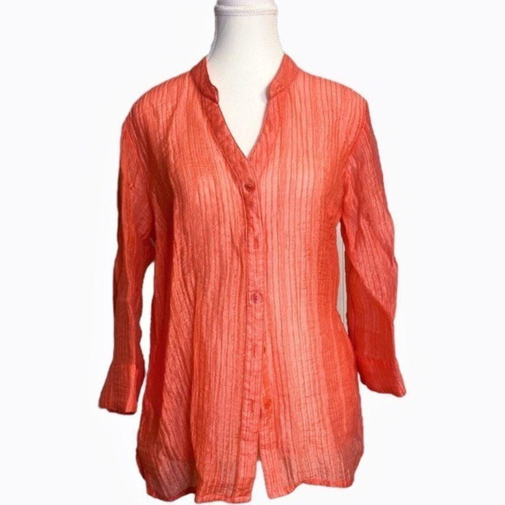 Choices Sheer Button Up Orange Top